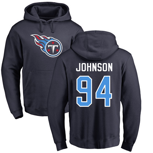 Tennessee Titans Men Navy Blue Austin Johnson Name and Number Logo NFL Football 94 Pullover Hoodie Sweatshirts